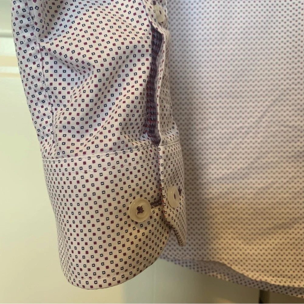 Strauss button up collared dress shirt men’s white red blue - Picture 3 of 6